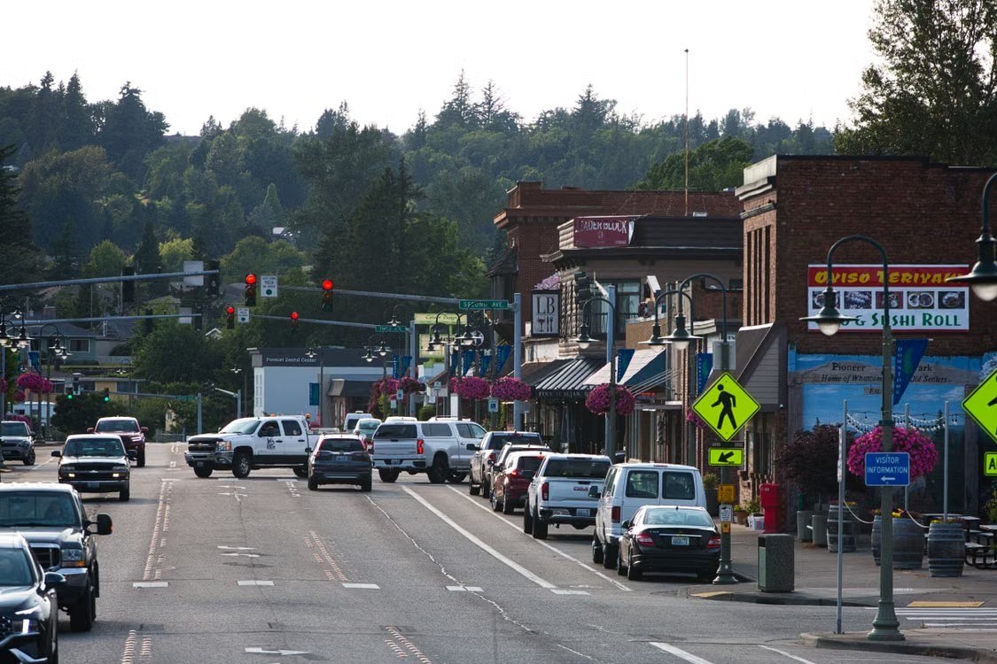 Main street lined with small local businesses